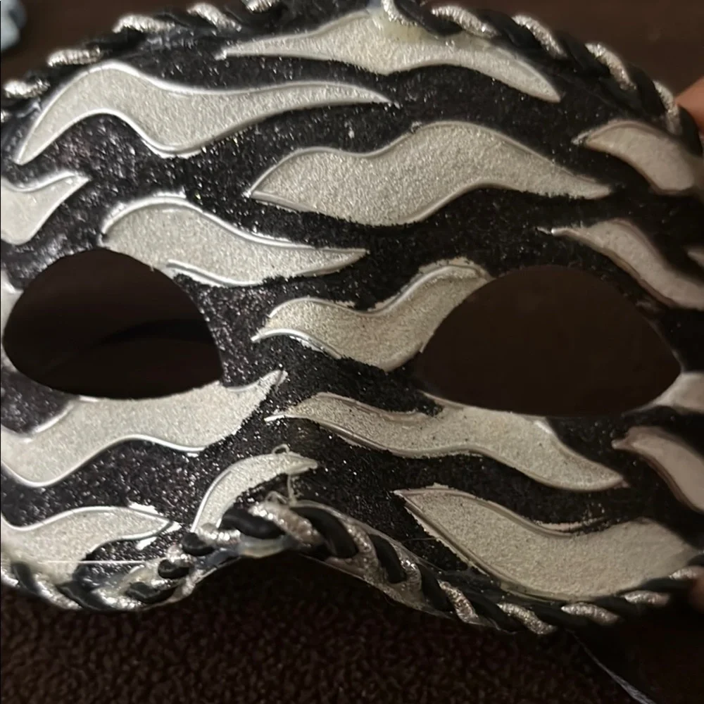 Mardi Gras Black and Silver Contoured Face Mask with Zebra Pattern